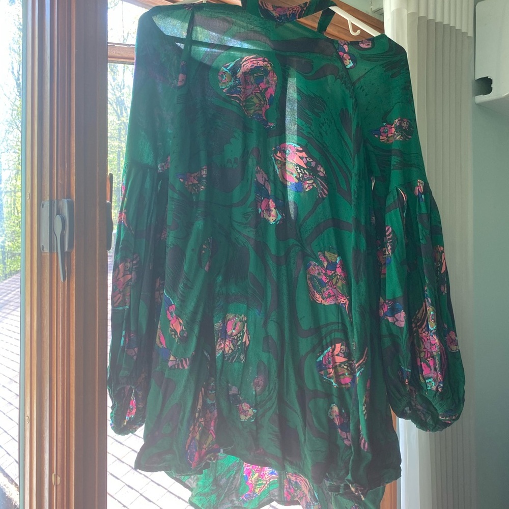 Free people mini dress or tunic! Pink and Kelly green floral design! Gorgeous